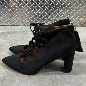 Black Suede Lace Up Block Heels